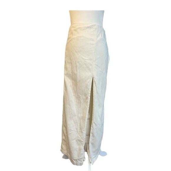 Anthropologie Cotton Maxi Skirt Cream Knit Front Slit Side Zipper 16 - Picture 2 of 8